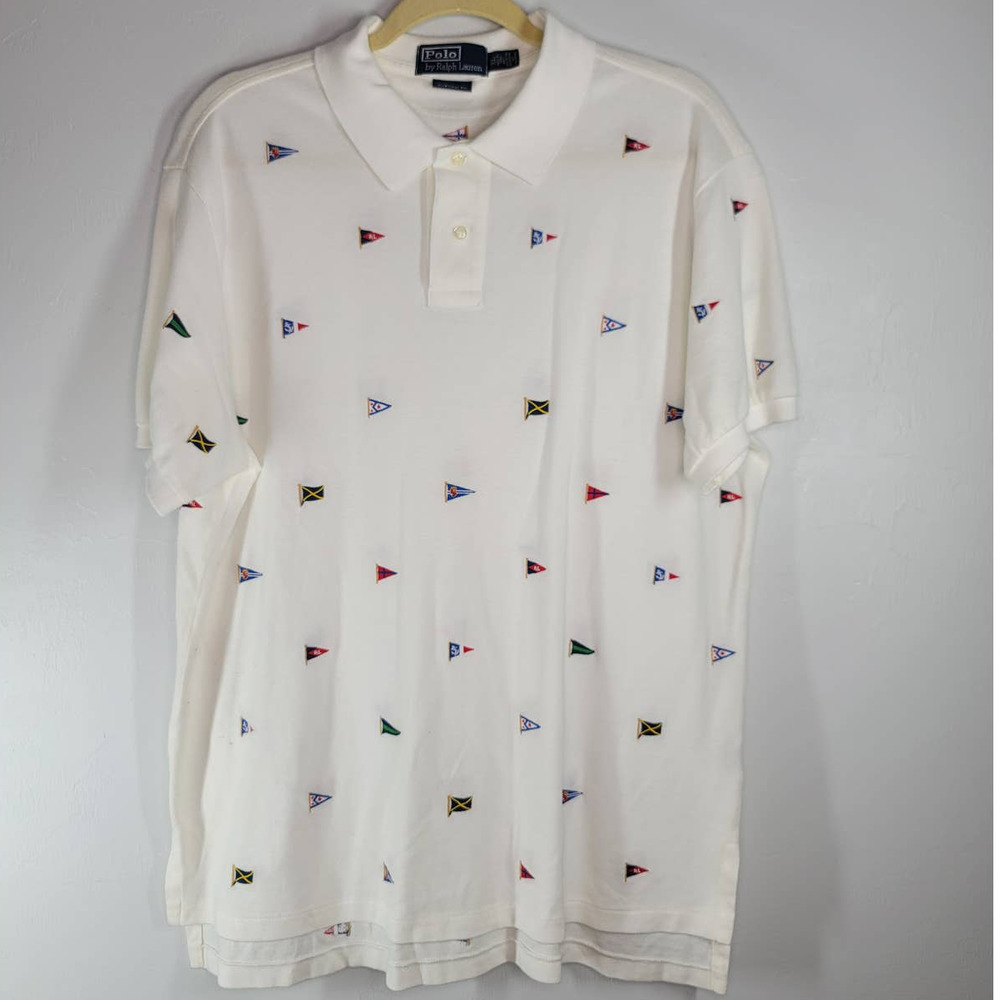 Polo By Ralph Lauren Polo Shirt Hampton Size XL Nautical Flags Embroidered White